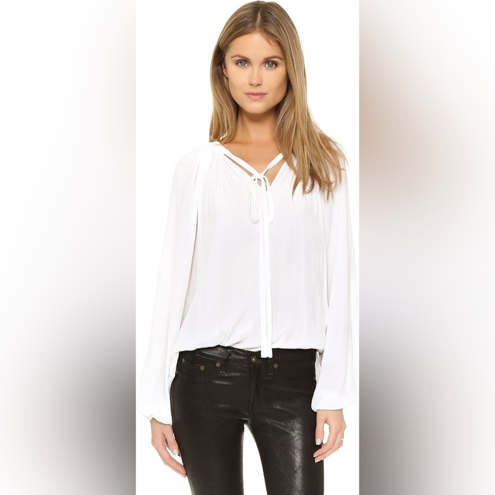 Ramy Brook “Paris” White Tie Long Sleeve Peasant Blouse